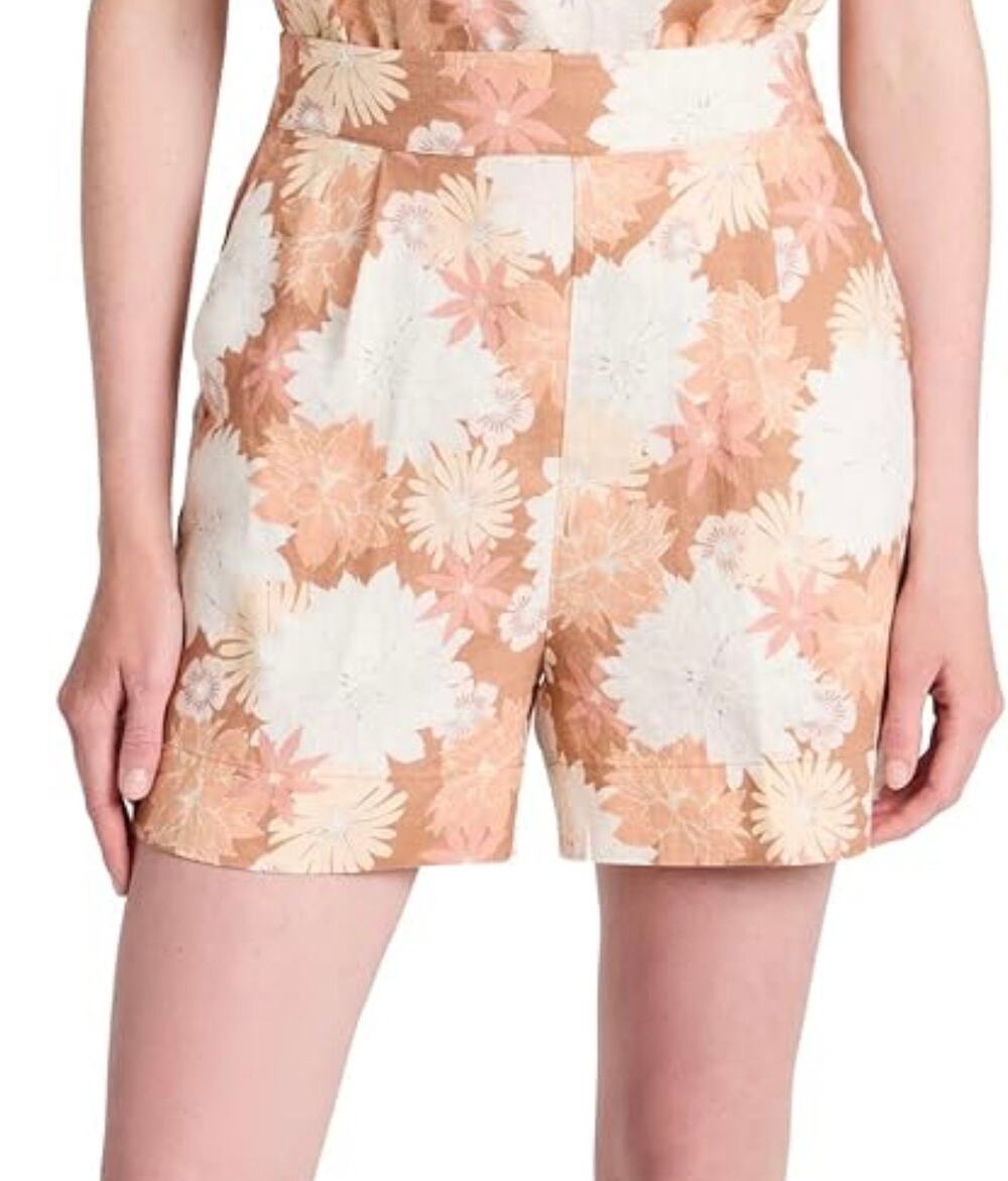 FAHERTY 100% linen NWOT shorts small high waisted warm jicard island